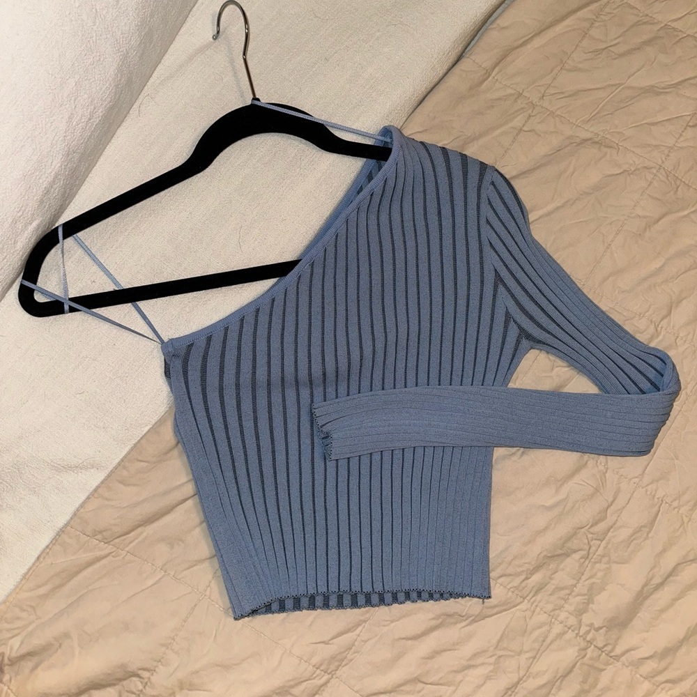 Zara Asymetrrical Blue Ribbed Top